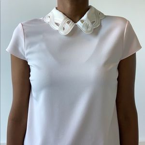Pink and White embroidered collar cap sleeve